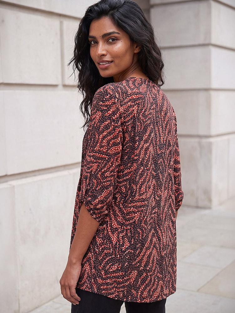 Roman Brown Animal Print Pintuck Stretch Shirt - Image 4 of 4 Roman Brown Animal Print Pintuck Stretch Shirt - Image 4 of 4