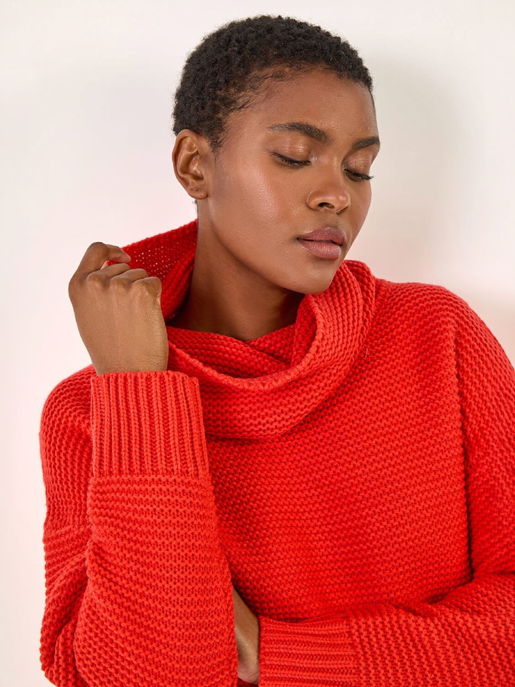 Roman Red Textured Cowl Neck Jumper - Image 1 of 4 Roman Red Textured Cowl Neck Jumper - Image 1 of 4