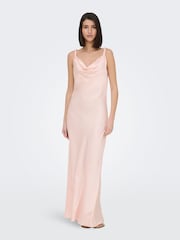 JDY Pink Satin Cowl Neck Wedding Guest Bridesmaid Maxi Dress - Image 1 of 7