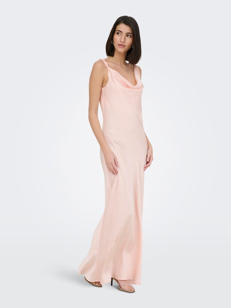 JDY Pink Satin Cowl Neck Wedding Guest Bridesmaid Maxi Dress - Image 2 of 7 JDY Pink Satin Cowl Neck Wedding Guest Bridesmaid Maxi Dress - Image 2 of 7