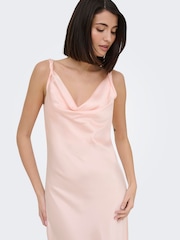 JDY Pink Satin Cowl Neck Wedding Guest Bridesmaid Maxi Dress - Image 4 of 7
