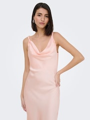 JDY Pink Satin Cowl Neck Wedding Guest Bridesmaid Maxi Dress - Image 5 of 7