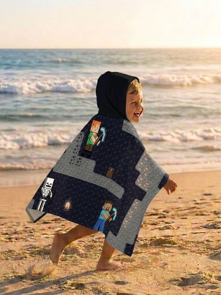 Minecraft Black Hooded Towel (Wrap) Beware, Game Over - Image 1 of 5 Minecraft Black Hooded Towel (Wrap) Beware, Game Over - Image 1 of 5
