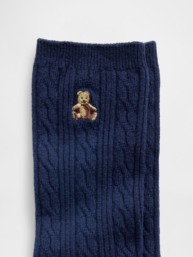 Gap Navy Brannan Bear Cable-Knit Crew Socks - Image 2 of 2 Gap Navy Brannan Bear Cable-Knit Crew Socks - Image 2 of 2