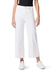Paige Anessa Raw Hem 27" Alto Waisted Cropped Wide Leg Crisp White Wash Jeans - Imagen 1 de 5