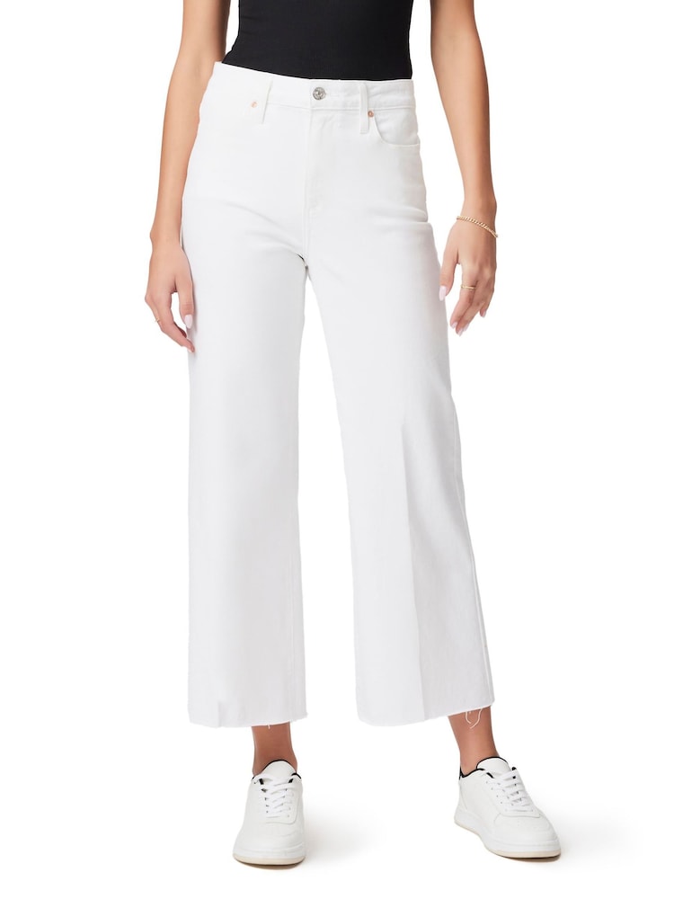 Paige Anessa Raw Hem 27" Alto Waisted Cropped Wide Leg Crisp White Wash Jeans - Imagen 1 de 5