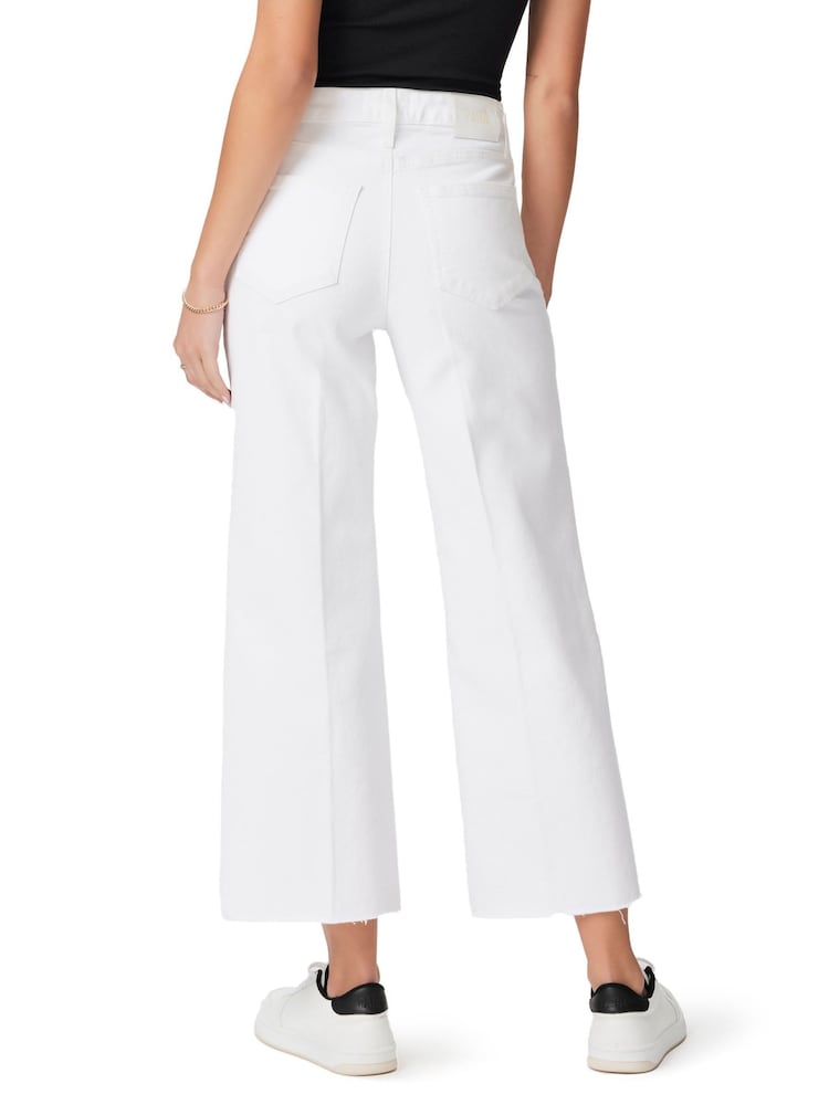 Paige Anessa Raw Hem 27" Alto Waisted Cropped Wide Leg Crisp White Wash Jeans - Imagen 2 de 5