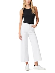 Paige Anessa Raw Hem 27" Alto Waisted Cropped Wide Leg Crisp White Wash Jeans - Imagen 4 de 5