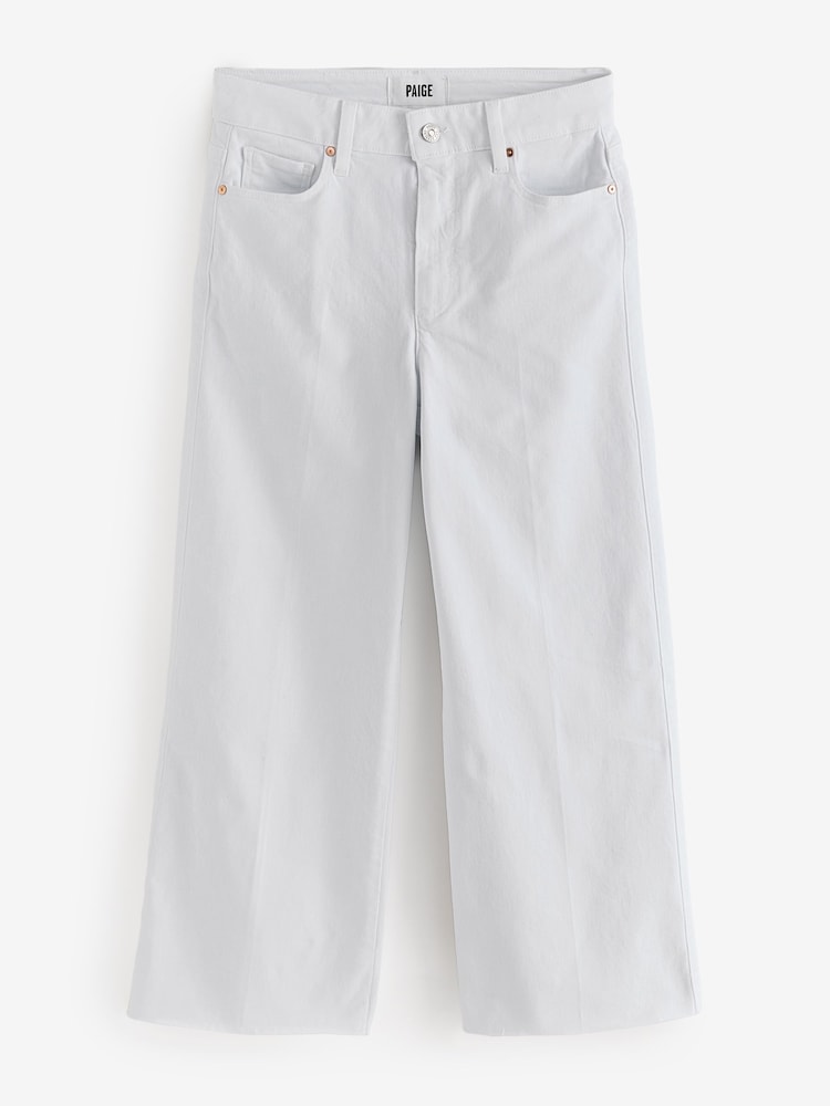 Paige Anessa Raw Hem 27" Alto Waisted Cropped Wide Leg Crisp White Wash Jeans - Imagen 5 de 5