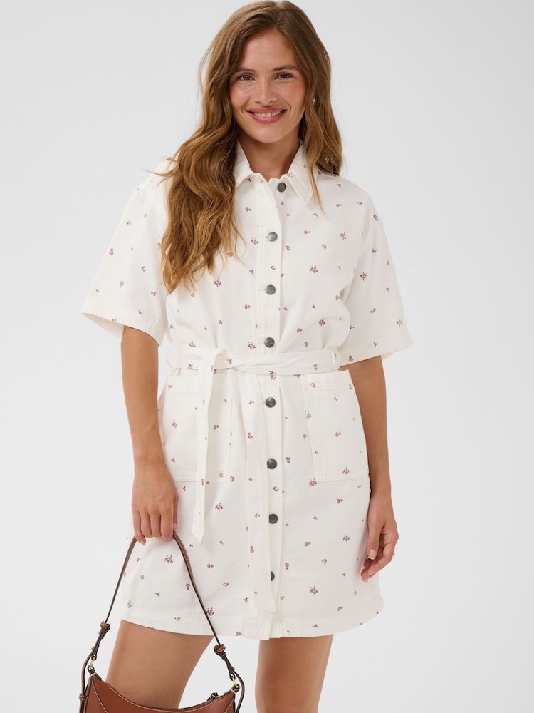 Kaffe White Flora Floral Denim Shirt Dress - Image 1 of 7