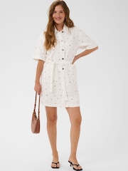 Kaffe White Flora Floral Denim Shirt Dress - Image 3 of 7