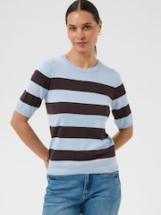 Kaffe Blue Lizza Short Sleeve Crew Neck Jumper - Image 1 of 7