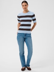Kaffe Blue Lizza Short Sleeve Crew Neck Jumper - Image 3 of 7