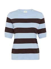 Kaffe Blue Lizza Short Sleeve Crew Neck Jumper - Image 6 of 7