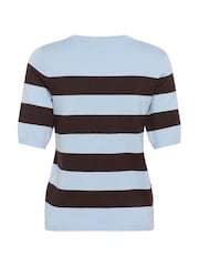 Kaffe Blue Lizza Short Sleeve Crew Neck Jumper - Image 7 of 7