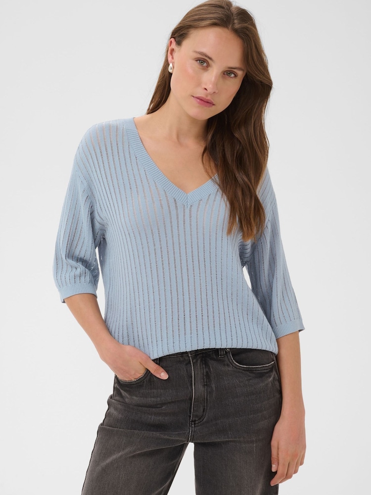 Kaffe Blue Abalina V-Neck Ribbed Jumper - Image 1 of 7 Kaffe Blue Abalina V-Neck Ribbed Jumper - Image 1 of 7