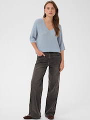 Kaffe Blue Abalina V-Neck Ribbed Jumper - Image 3 of 7