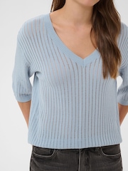 Kaffe Blue Abalina V-Neck Ribbed Jumper - Image 5 of 7