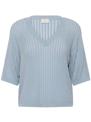 Kaffe Blue Abalina V-Neck Ribbed Jumper - Image 6 of 7