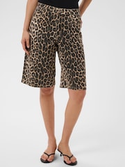 Kaffe Black Jessica Leopard Print Denim Shorts - Image 1 of 6