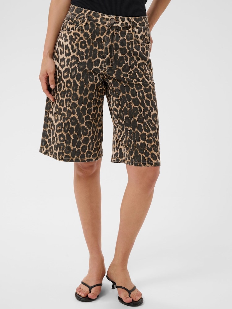 Kaffe Black Jessica Leopard Print Denim Shorts - Image 1 of 6 Kaffe Black Jessica Leopard Print Denim Shorts - Image 1 of 6