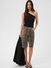 Kaffe Black Jessica Leopard Print Denim Shorts - Image 3 of 6