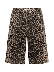 Kaffe Black Jessica Leopard Print Denim Shorts - Image 5 of 6