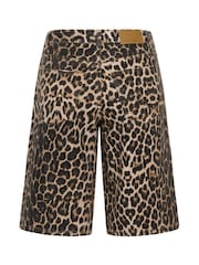 Kaffe Black Jessica Leopard Print Denim Shorts - Image 6 of 6