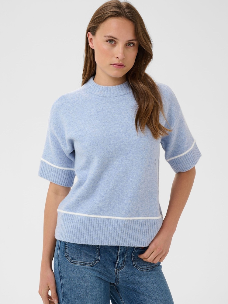 Kaffe Blue Jinie Knit Short Sleeve Jumper - Image 1 of 7 Kaffe Blue Jinie Knit Short Sleeve Jumper - Image 1 of 7