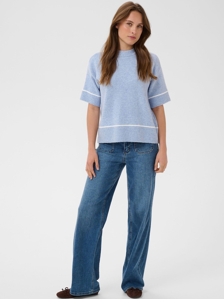 Kaffe Blue Jinie Knit Short Sleeve Jumper - Image 2 of 7 Kaffe Blue Jinie Knit Short Sleeve Jumper - Image 2 of 7