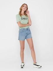 Only Blue High Waisted Stretch Mom Denim Shorts - Image 3 of 5