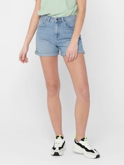Only Blue High Waisted Stretch Mom Denim Shorts - Image 4 of 5
