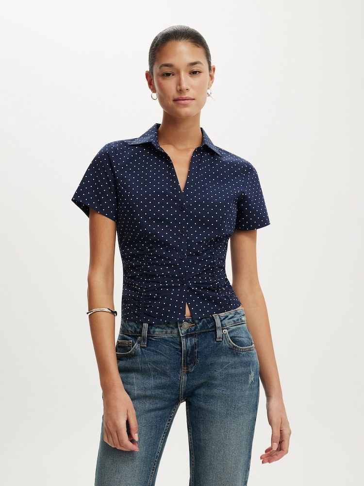 Cotton On Blue Maya Rouched Shirt - Image 2 of 4