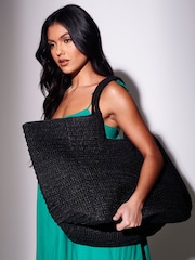 South Beach Black Oversized Woven Shoulder Bag - Image 1 of 4