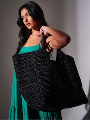 South Beach Black Oversized Woven Shoulder Bag - Image 2 of 4