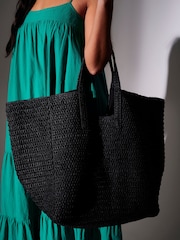 South Beach Black Oversized Woven Shoulder Bag - Image 3 of 4