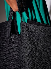 South Beach Black Oversized Woven Shoulder Bag - Image 4 of 4