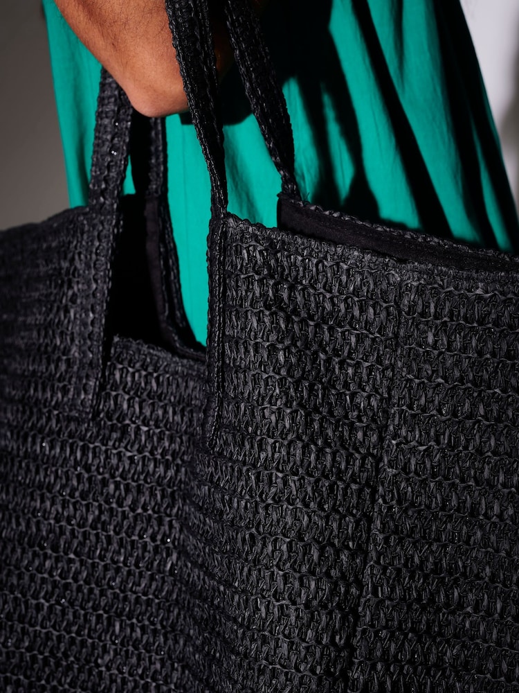 South Beach Black Oversized Woven Shoulder Bag - Image 4 of 4