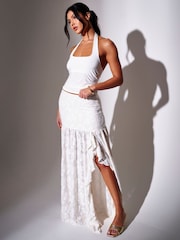 South Beach Cream High Waisted Ruffle Front Split Maxi Skirt - Image 1 of 5