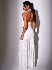 South Beach Cream High Waisted Ruffle Front Split Maxi Skirt - Image 2 of 5