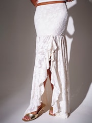 South Beach Cream High Waisted Ruffle Front Split Maxi Skirt - Image 3 of 5