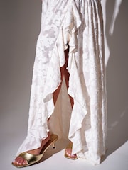 South Beach Cream High Waisted Ruffle Front Split Maxi Skirt - Image 4 of 5