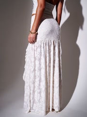 South Beach Cream High Waisted Ruffle Front Split Maxi Skirt - Image 5 of 5