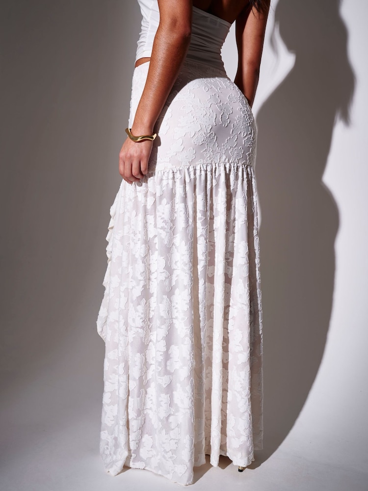 South Beach Cream High Waisted Ruffle Front Split Maxi Skirt - Image 5 of 5 South Beach Cream High Waisted Ruffle Front Split Maxi Skirt - Image 5 of 5