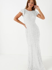 Maya White Flutter Sleeve Maxi Dress - Image 1 of 4