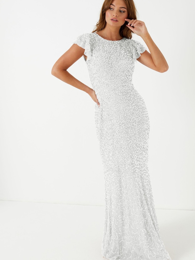 Maya White Flutter Sleeve Maxi Dress - Image 1 of 4 Maya White Flutter Sleeve Maxi Dress - Image 1 of 4