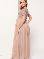Maya Pink Maternity Delicate Sequin Cap Sleeve Maxi Dress - Image 2 of 7