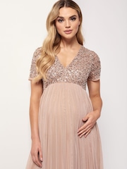 Maya Pink Maternity Delicate Sequin Cap Sleeve Maxi Dress - Image 3 of 7