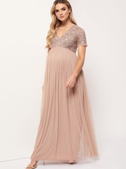 Maya Pink Maternity Delicate Sequin Cap Sleeve Maxi Dress - Image 4 of 7