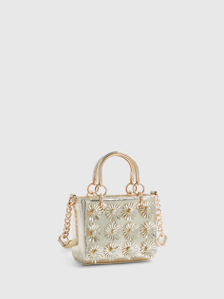 River Island Gold 3D Floral Applique Tote Bag - Image 2 of 6